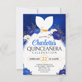 Royal Blue Quinceanera Blommigt Princess Dress Inbjudningar