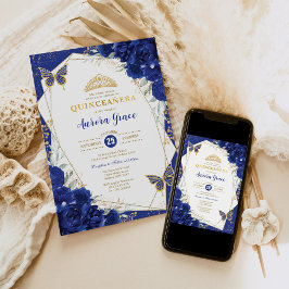 Royal Blue Quinceañera Butterflies Mis Quince Inbjudningar
