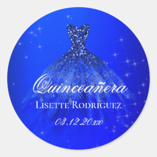 Royal Blue Quinceanera Dress Runt Klistermärke