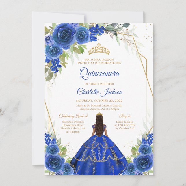 Royal Blue Quinceanera Invitation Inbjudningar (Framsida)