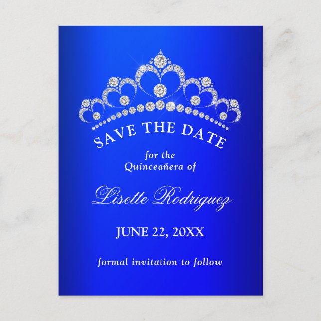 Royal Blue Quinceañera Spara Datum Vykort (Framsida)