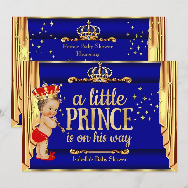 Royal Blue Red Drapes Prince Baby Shower Inbjudningar (Fram/baksida)