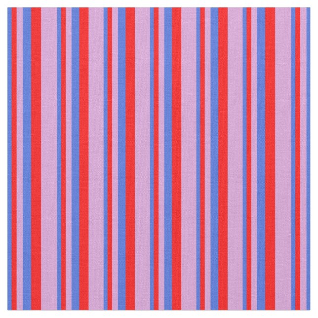 Royal Blue, Red och Plum Färgad Mönster Tyg (Närbild)