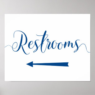 Royal Blue Restroom Sign - Lämnat pilorientering Poster