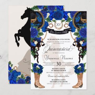 Royal Blue Ro & Black Western Charro Quinceanera Inbjudningar