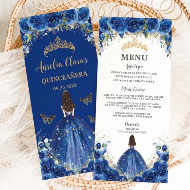 Royal Blue Ro Blommigt Girl Dress Quinceañera Menu Program (Skapare uppladdad)