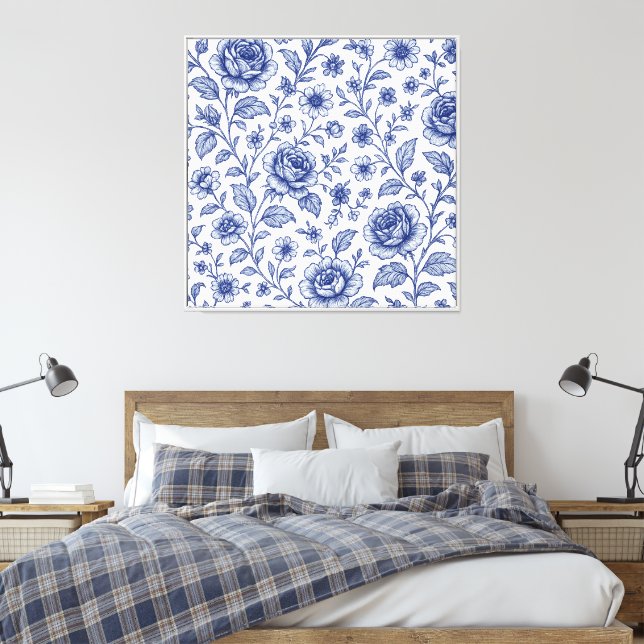 Royal Blue Ro Blommönster Canvastryck (Insitu (sovrum))