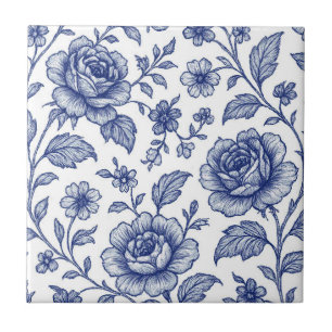 Royal Blue Ro Blommönster Kakelplatta