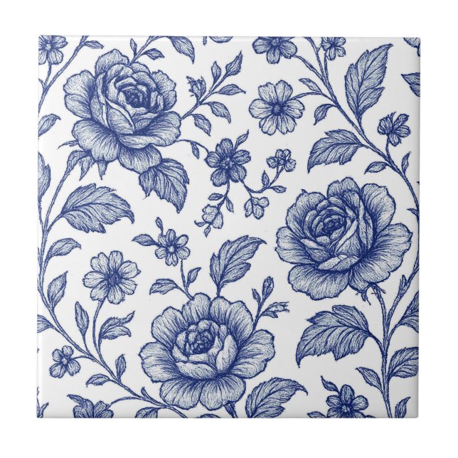 Royal Blue Ro Blommönster Kakelplatta (Framsidan)