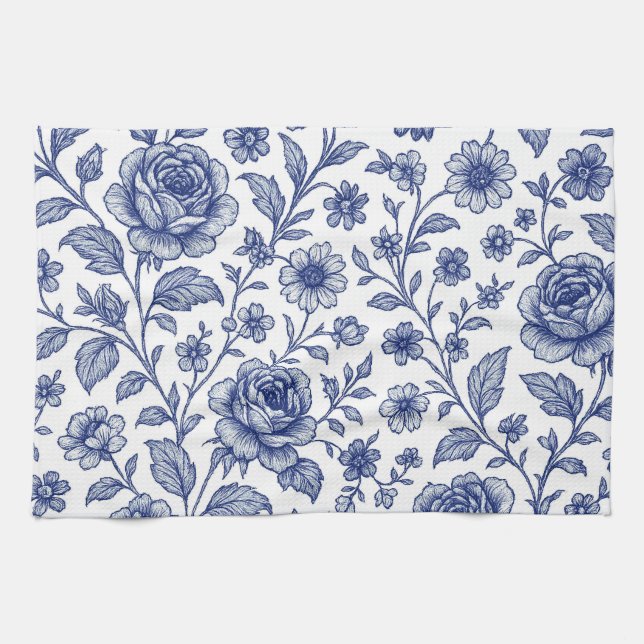 Royal Blue Ro Blommönster Kökshandduk (Horisontell)