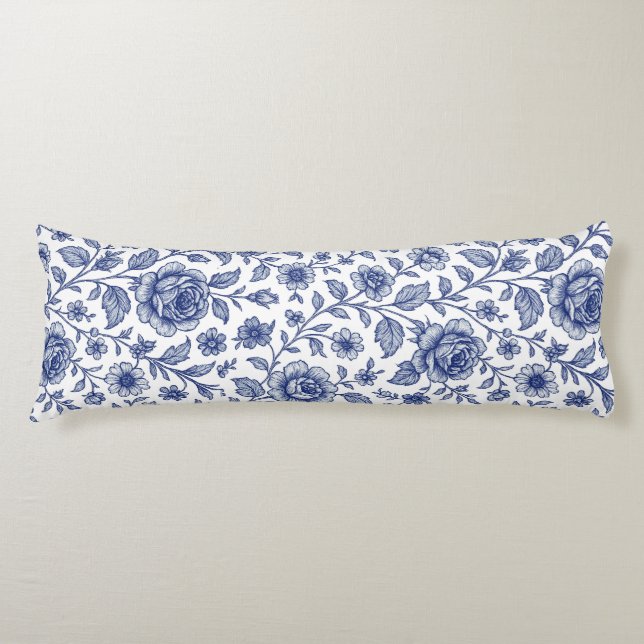 Royal Blue Ro Blommönster Kroppskudde (Framsidan)