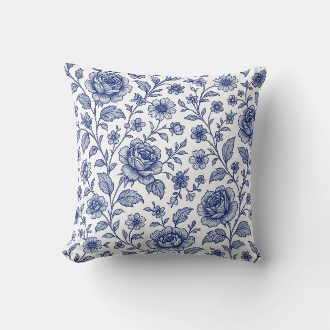 Royal Blue Ro Blommönster Kudde (Framsida)