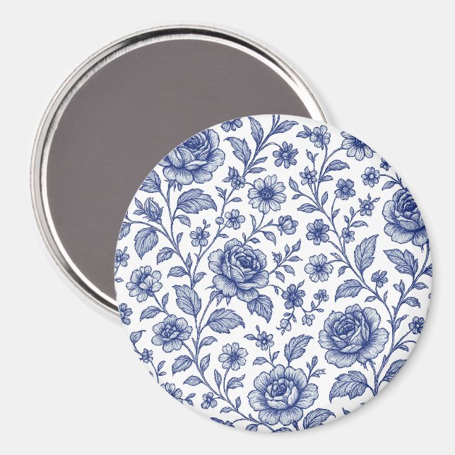 Royal Blue Ro Blommönster Magnet (Front/Back)