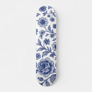 Royal Blue Ro Blommönster Mini Skateboard Bräda 18,5 Cm