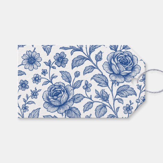 Royal Blue Ro Blommönster Presentetikett (Framsidan (Horisontell))