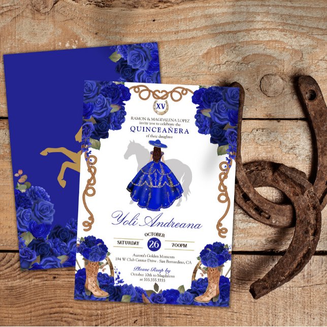 Royal Blue Ro Boots Charra Vestidos Quinceañera Inbjudningar (Skapare uppladdad)