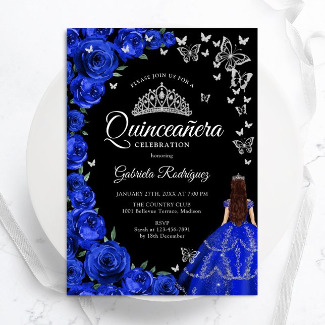 Royal Blue Ro Butterflies Quinceanera Inbjudningar (Skapare uppladdad)