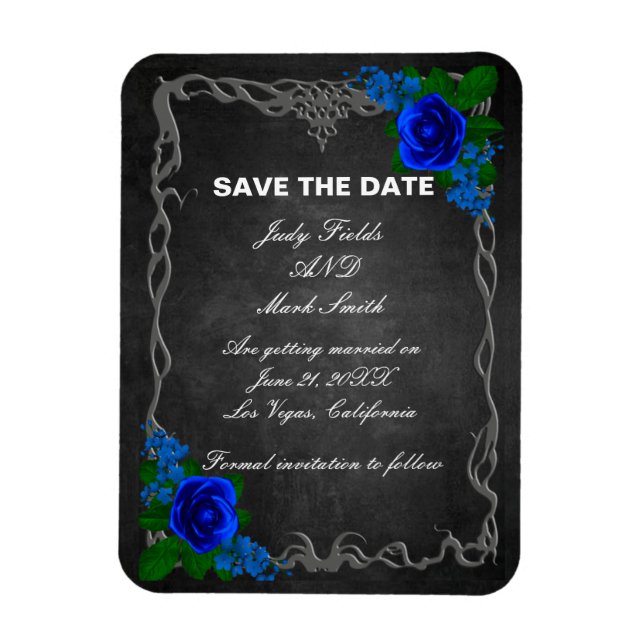 Royal Blue Ro Chalk Board Bröllop spara datum Magnet (Vertikal)
