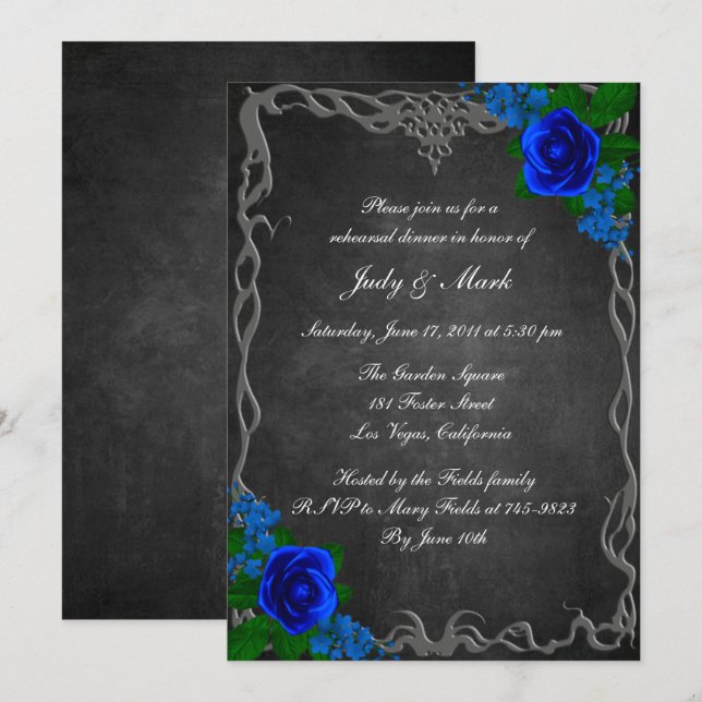 Royal Blue Ro Chalk Board Rehearsal Dinner Inbjudningar (Fram/baksida)