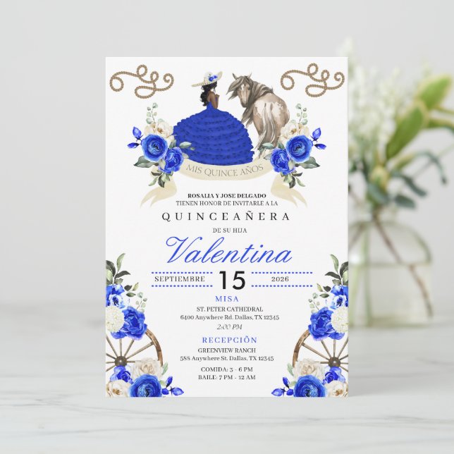 Royal Blue Ro Cowgirl Western Ranch Quinceañera Inbjudningar (Stående Fram)
