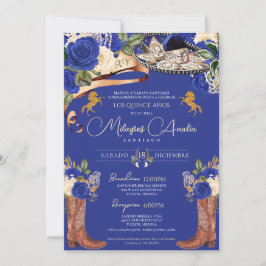 Royal Blue Ro Finare Mariachi Charro Quinceanera Inbjudningar