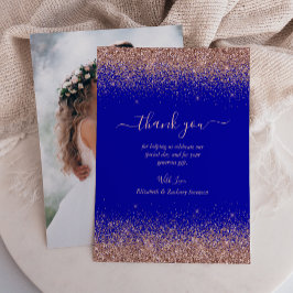 Royal Blue Ro Glitter Guld Photo Bröllop Tack Kort