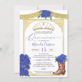 Royal Blue Ro Guld Blommigt Charro Quinceanera Inbjudningar