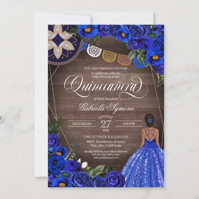 Royal Blue Ro Land Charro Quinceanera Inbjudningar (Framsida)