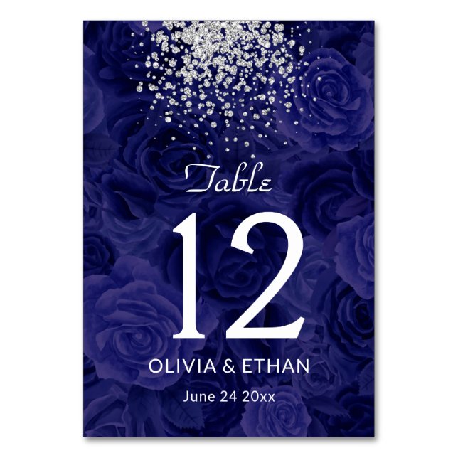 Royal Blue Ro med Slever Glitter Stänk Bordsnummer (Framsidan)