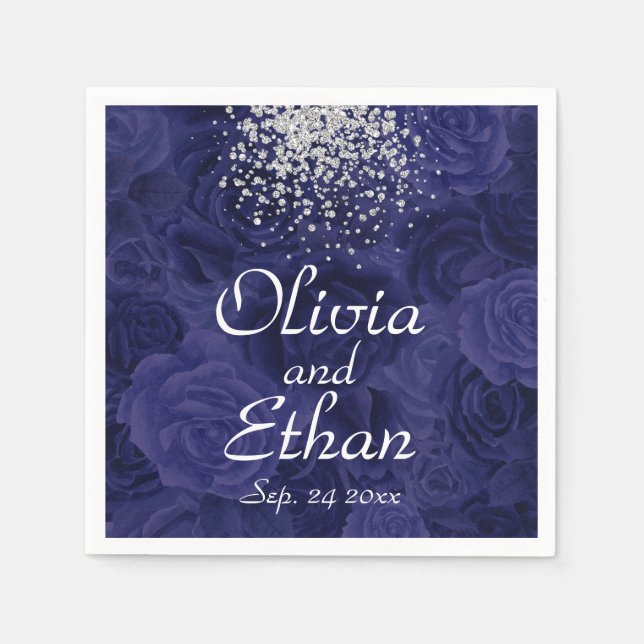 Royal Blue Ro och Stänk i Silver Glitter Pappersservett (Framsidan)