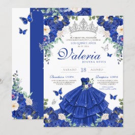 Royal Blue Ro Silver Princess Quinceanera Inbjudningar
