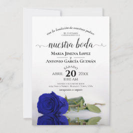Royal Blue Ro Spanska Nuestra Boda Bröllop Inbjudningar