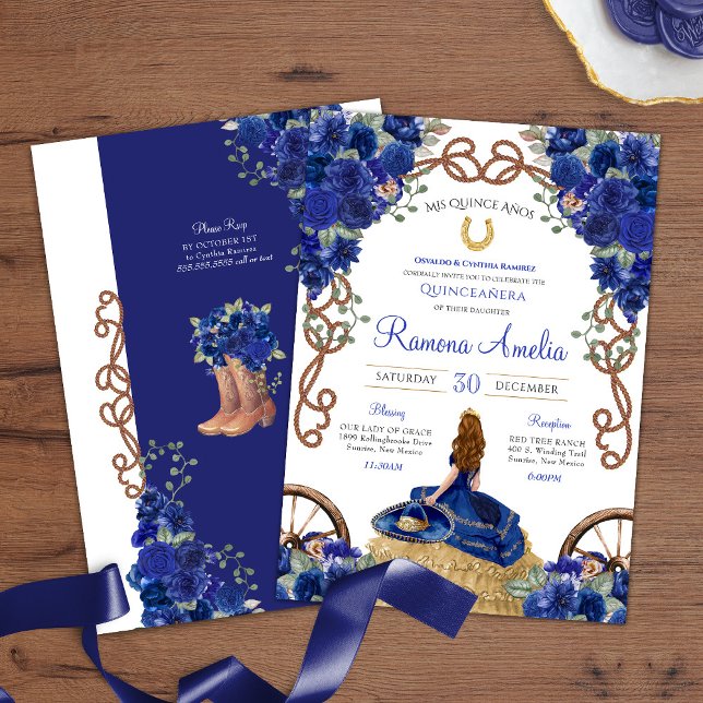Royal Blue Ro Western Charro Quinceanera Inbjudningar (Skapare uppladdad)