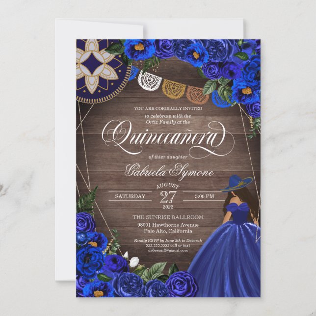 Royal Blue Ro Western Charro Rustic Quinceanera Inbjudningar (Framsida)