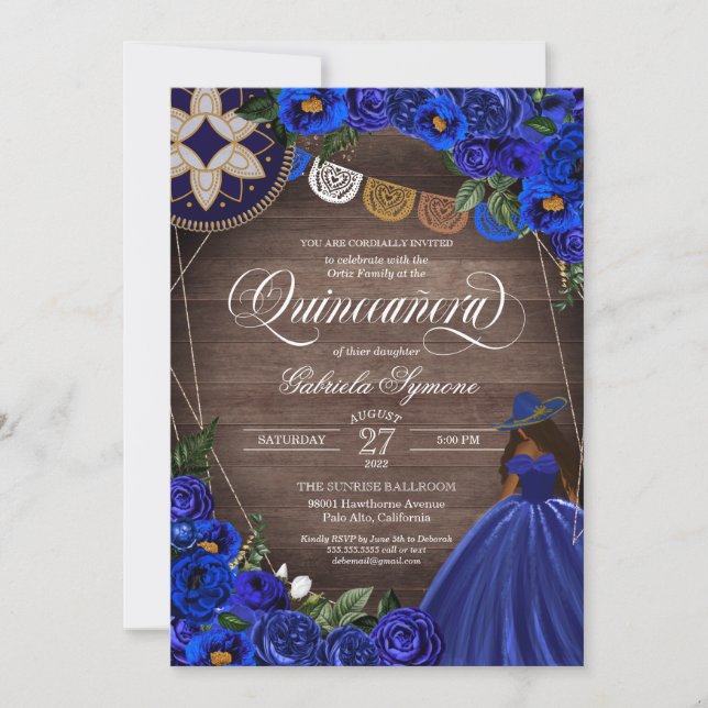 Royal Blue Ro Western Charro Rustic Quinceanera Inbjudningar (Framsida)