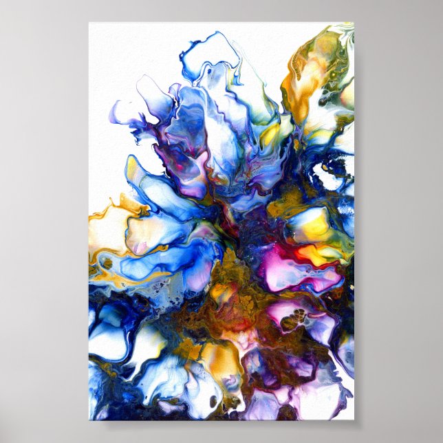 Royal Blue & Rosa Abstrakt Fluid Art Poster (Framsidan)