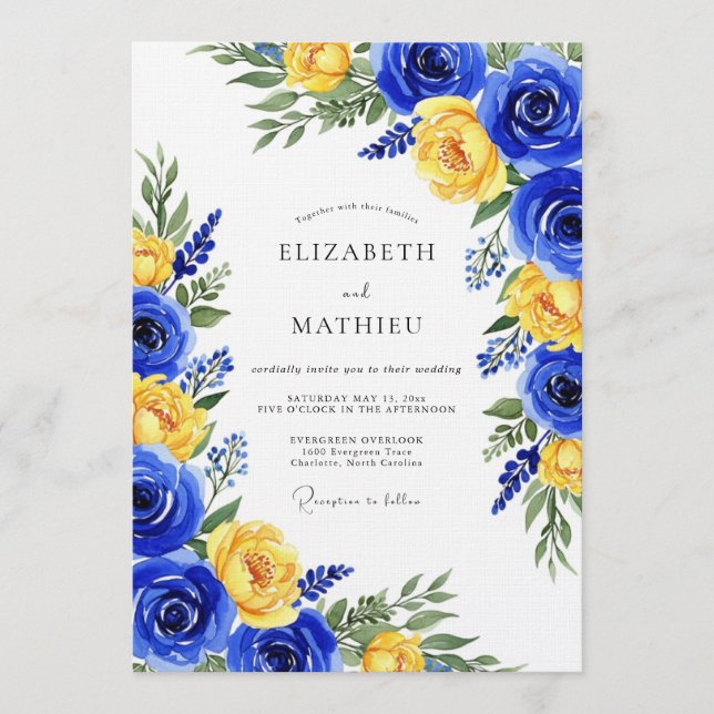 Royal Blue Rose Botanical Wedding Inbjudningar (Framsida)