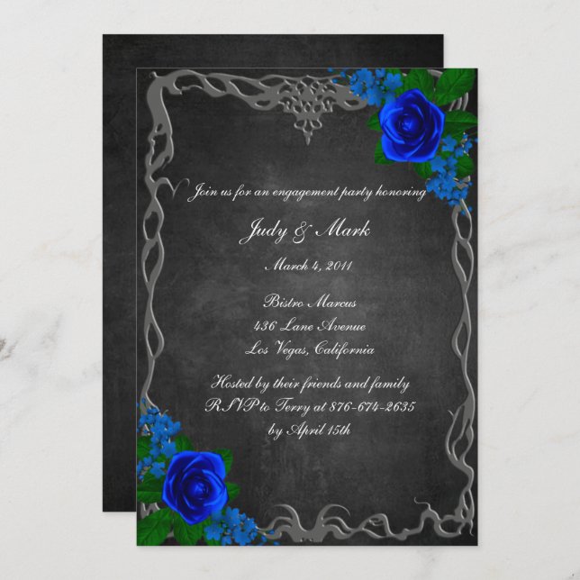 Royal Blue Rose Chalk Board Fall Engagement Party Inbjudningar (Fram/baksida)
