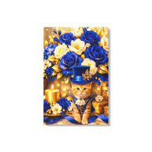 Royal Blue Rose Kitten Canvas