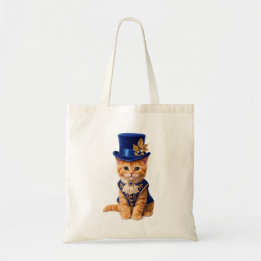 Royal Blue Rose Kitten Tote Bag Tygkasse