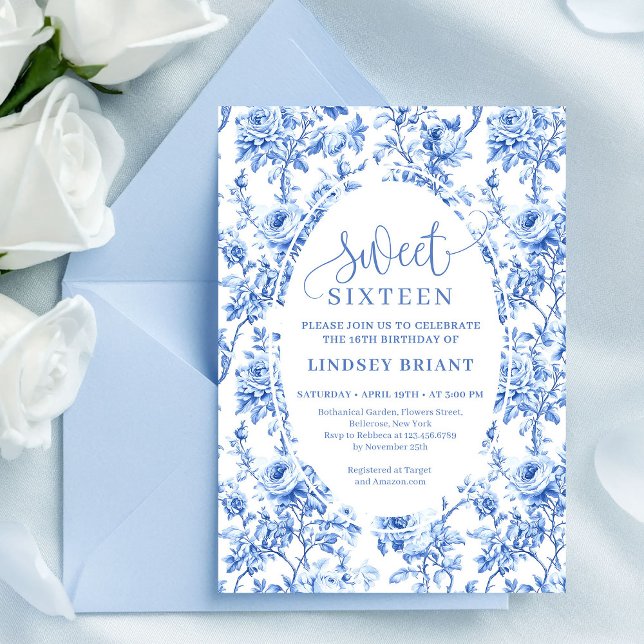 Royal Blue Roses Digital Sweet Sixteen Invitation Inbjudningar (Royal Blue Roses Digital Sweet Sixteen Invitation)