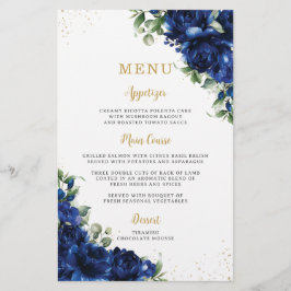 Royal Blue Roses Floral Flowers Menu Sheet  Flygblad
