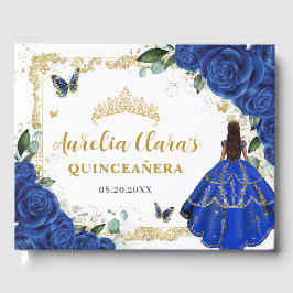 Royal Blue Roses Floral Princess Gold Quinceanera  Gästböcker