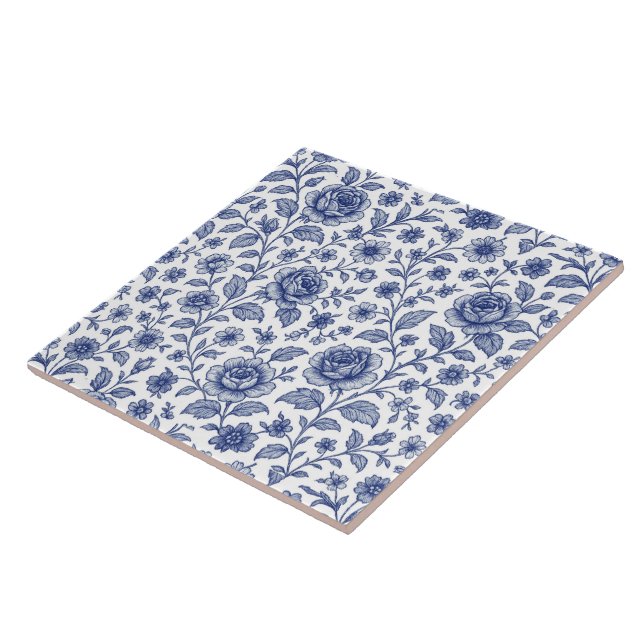 Royal Blue Rosor Blommönster  Kakelplatta (Sidan)