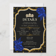Royal Blue Rosor Guld Quinceañera Detaljerad Kort