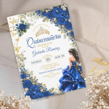 Royal Blue Rosor Gyldene Fjärilar Quinceañera