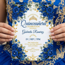 Royal Blue Rosor Quinceañera Gyllene Fjärilar
