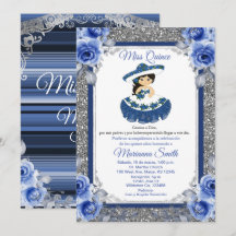 Royal Blue Rosor Quinceañera inbjudan