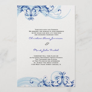 Royal Blue Rulla Fleurish Wedding bjudande Inbjudningar