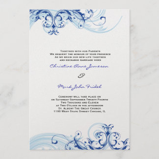 Royal Blue Rulla Fleurish Wedding bjudande Inbjudningar
